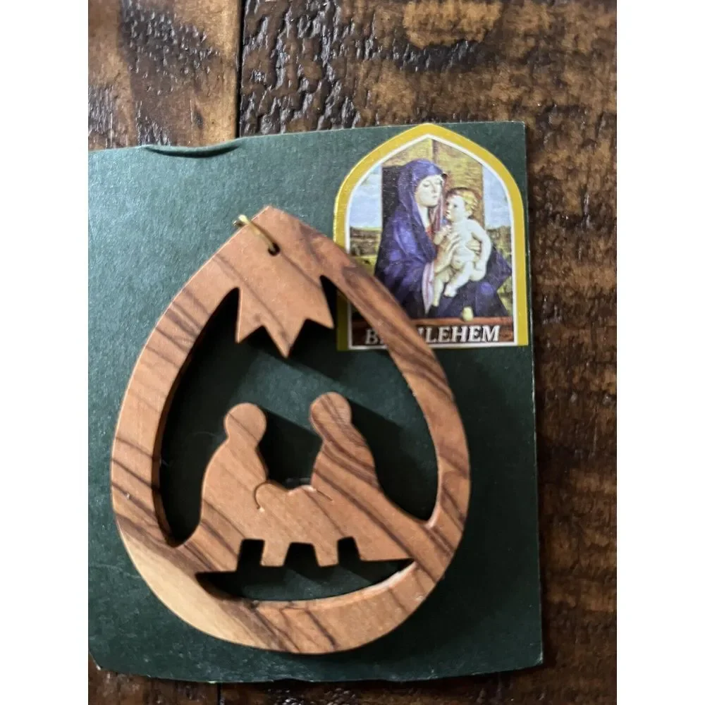 olive wood‎ nativity ornament